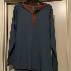 Men's Long Sleeve Blue and Brown(rust)  Henley Shirt